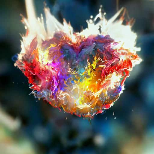 Exploding Heart in Watercolor Flame Supernova