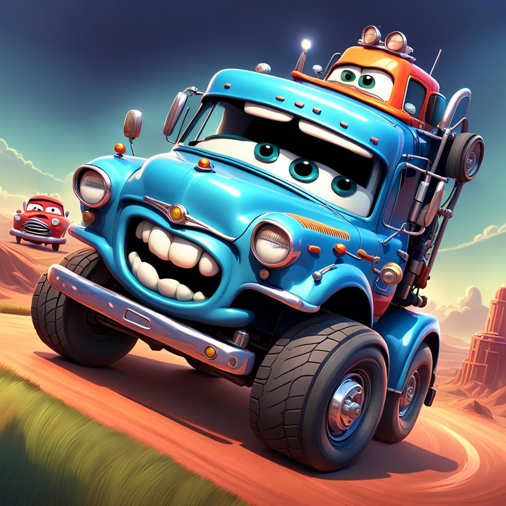 Anthropomorphic Tow Truck Dreams of Racing in Pixar Style