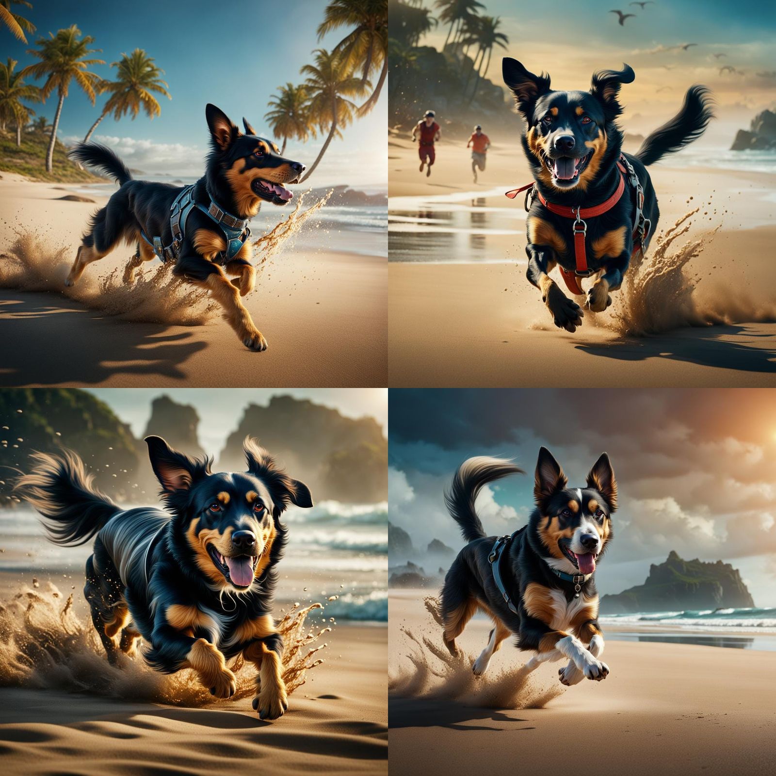 Dog Running on Beach: Detailed Matte Painting