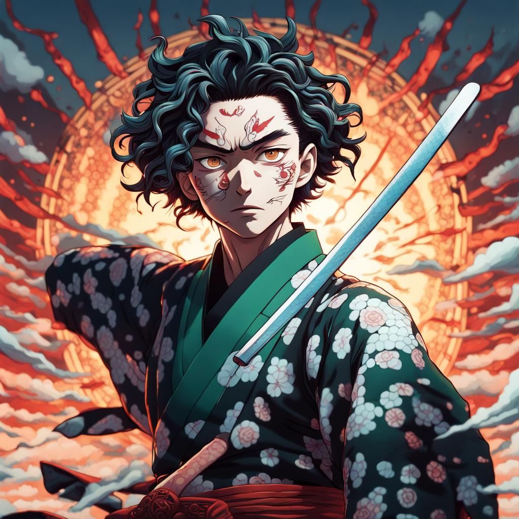 Tanjiro with Sun Breathing Style in Hyperrealistic Art