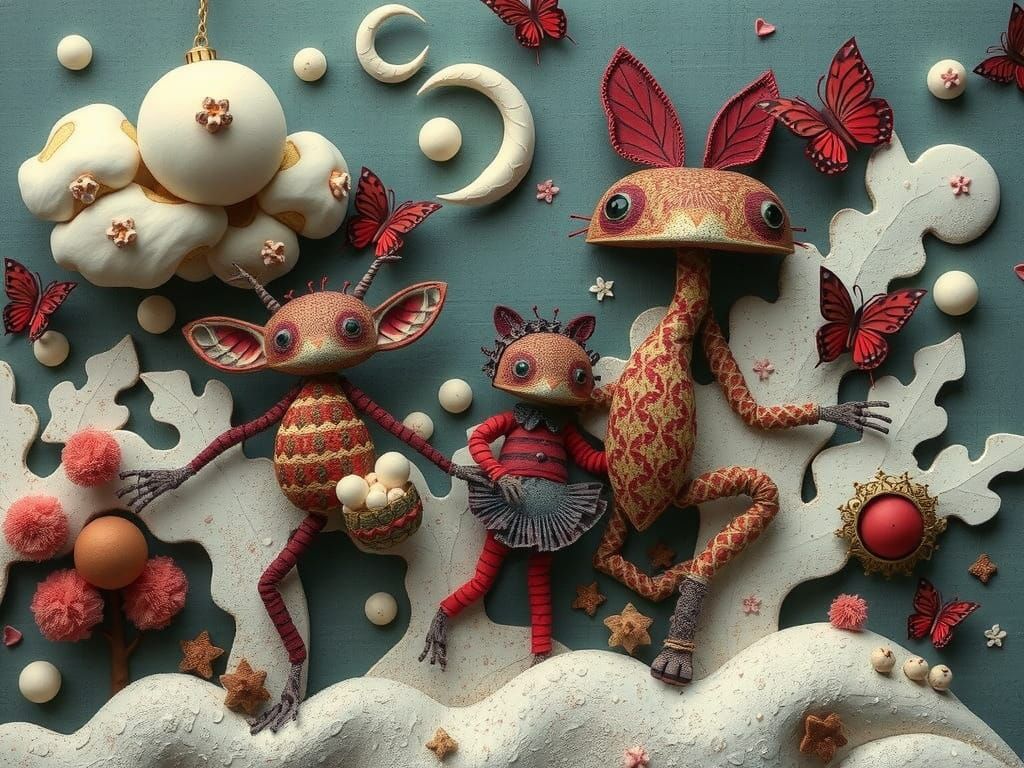 Surreal Dreamscape in Folk Art Style