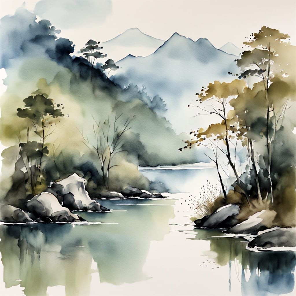 Dreamy Watercolor Landscape with Soft Colors