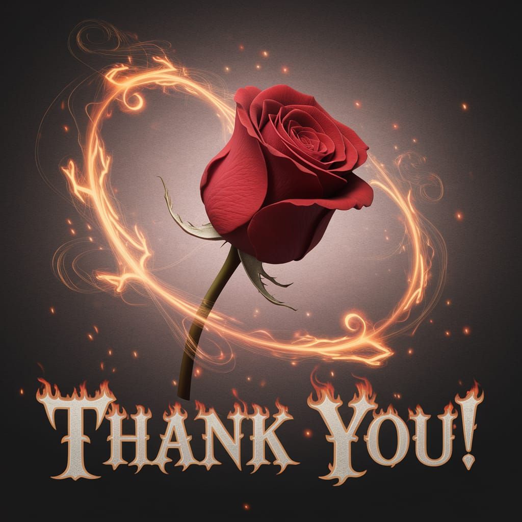 A large, fiery red rose bud float egracefully in mid-air, it...