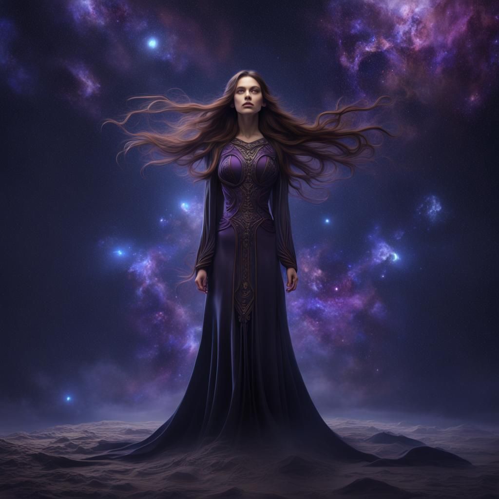Prophetess Gazing into Ethereal Galaxy: Fantasy Concept Art