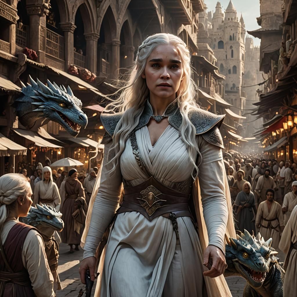 Daenerys in Qarth with Dragon: Fantasy Art