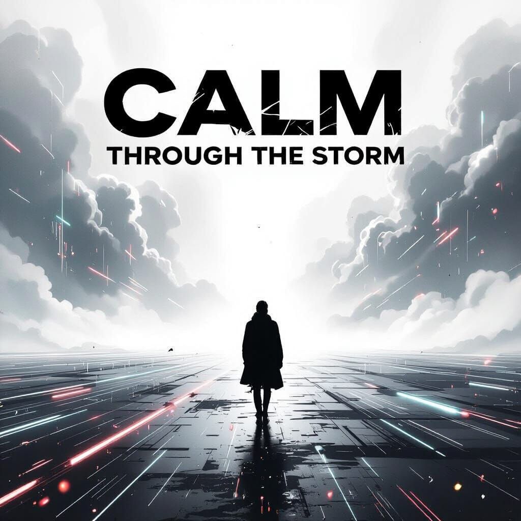 Figure Amid Digital Storm in Cyberpunk Style