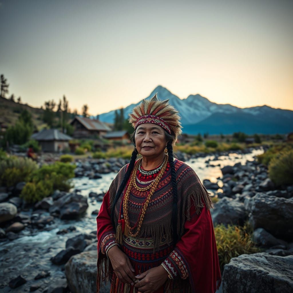 Indigenous Leader Surrounded by Nature's Harmony