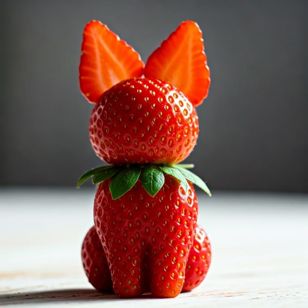 Whimsical Strawberry Cat in a Natural Setting