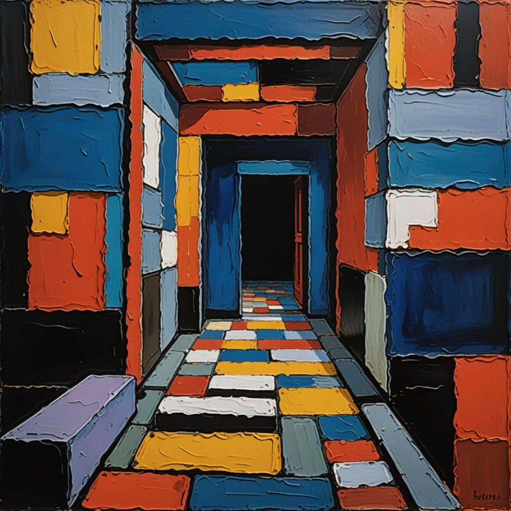 Gouache Painting of Eerie Stone Entry Hall with Royal Depict...