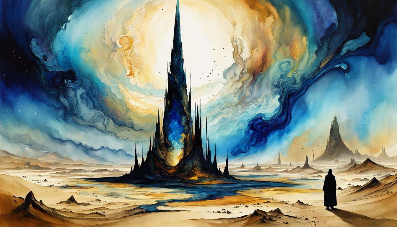Timeless Desert Void with Black Obelisks, Mystical Surrealis...