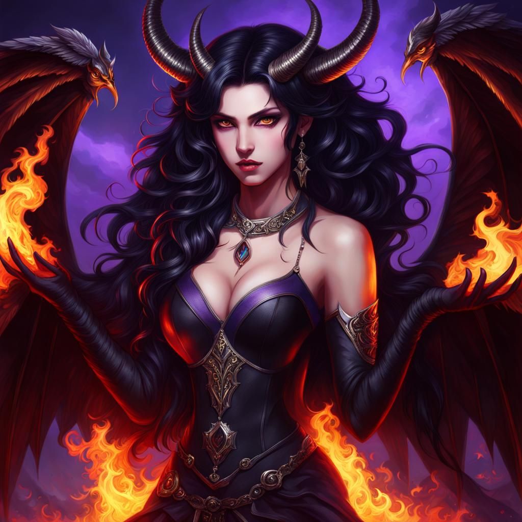 Realistic Demoness with Wings and Purple Eyes
