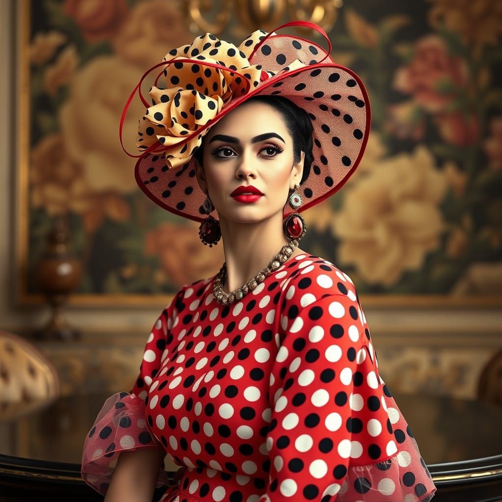 Elegant Woman in Polka Dots, Surreal Portrait