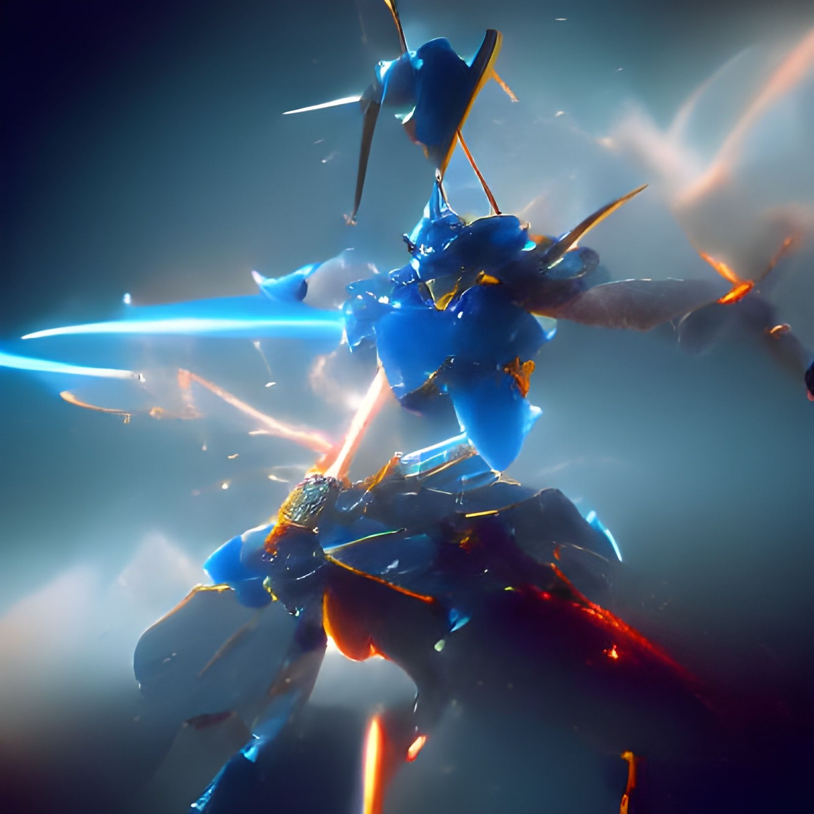 Sleek Blue Gundam Fighting: Volumetric Lighting
