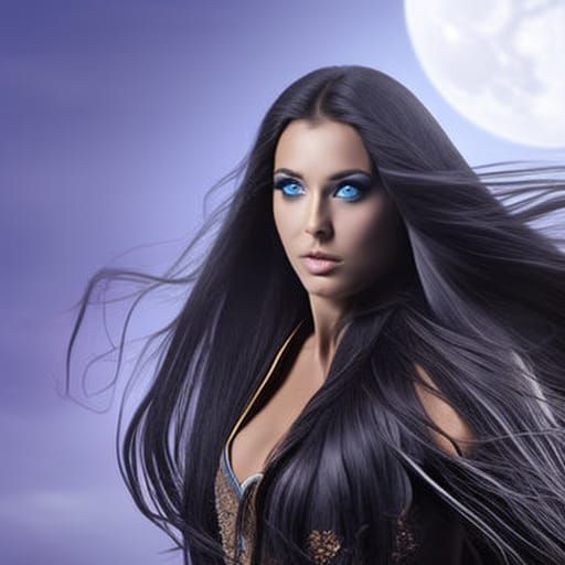 Fantasy Art: Beautiful Woman with Moon Background