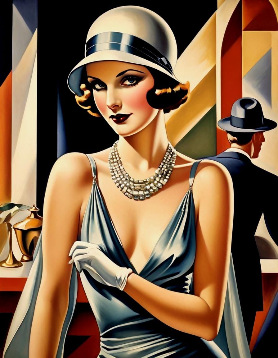 Elegant Flapper Woman Dancing in Art Deco Style