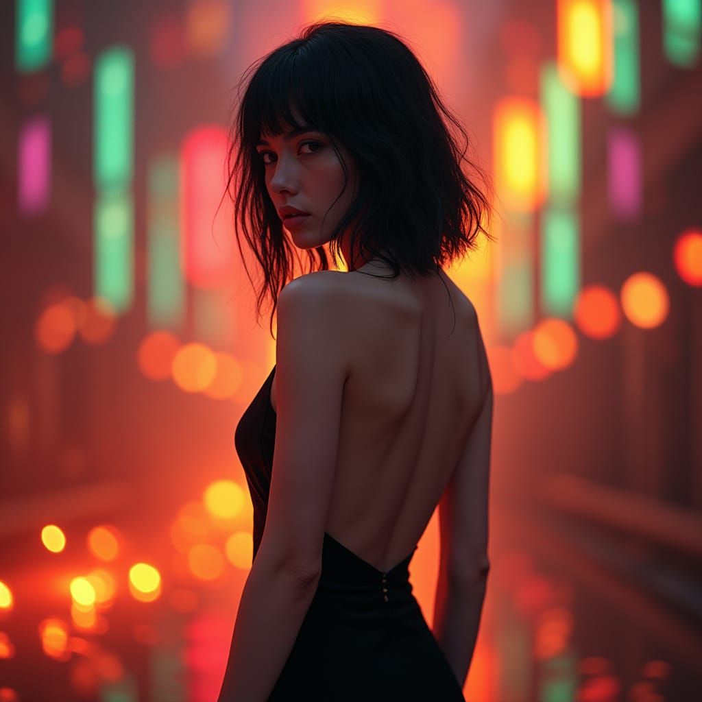 Dakota Johnson in Sleek Black Dress: Hyperrealistic Portrait