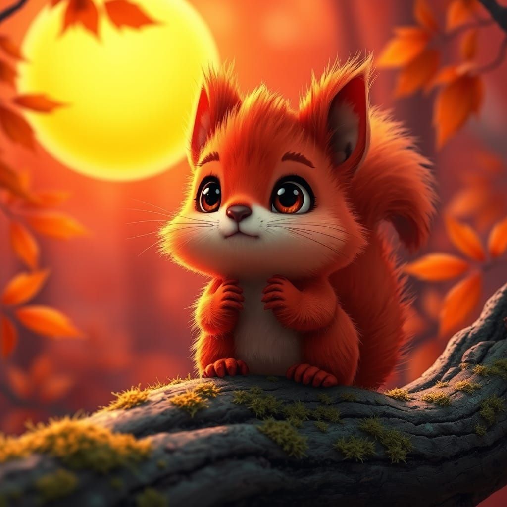 Whimsical Red Squirrel in Autumn Wonderland