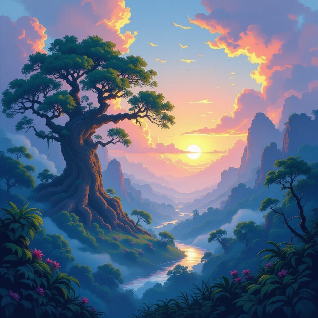 Mystical Spirit Kingdom with Ancient Trees