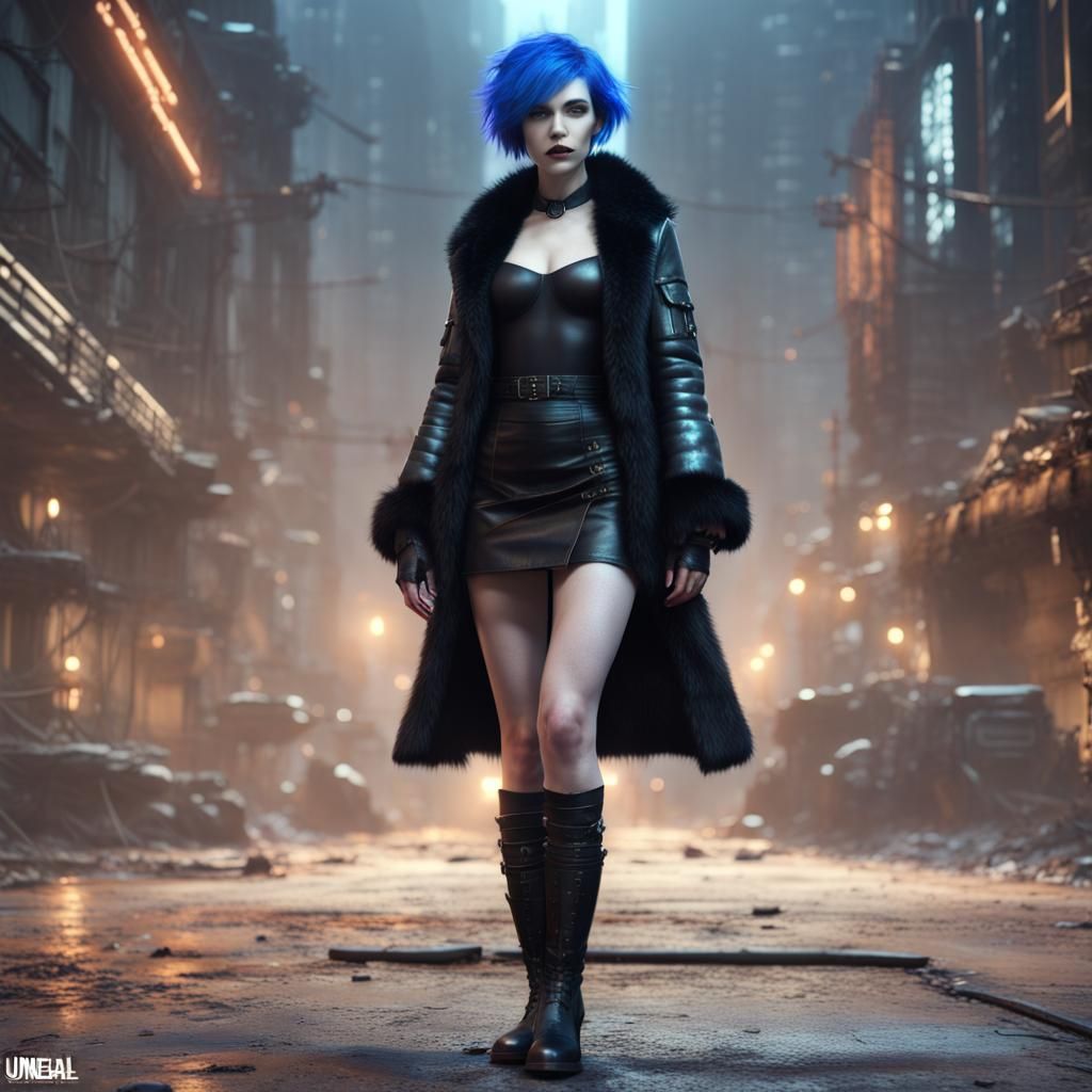 Sci-Fi Girl with Blue Hair in Detailed Matte Painting