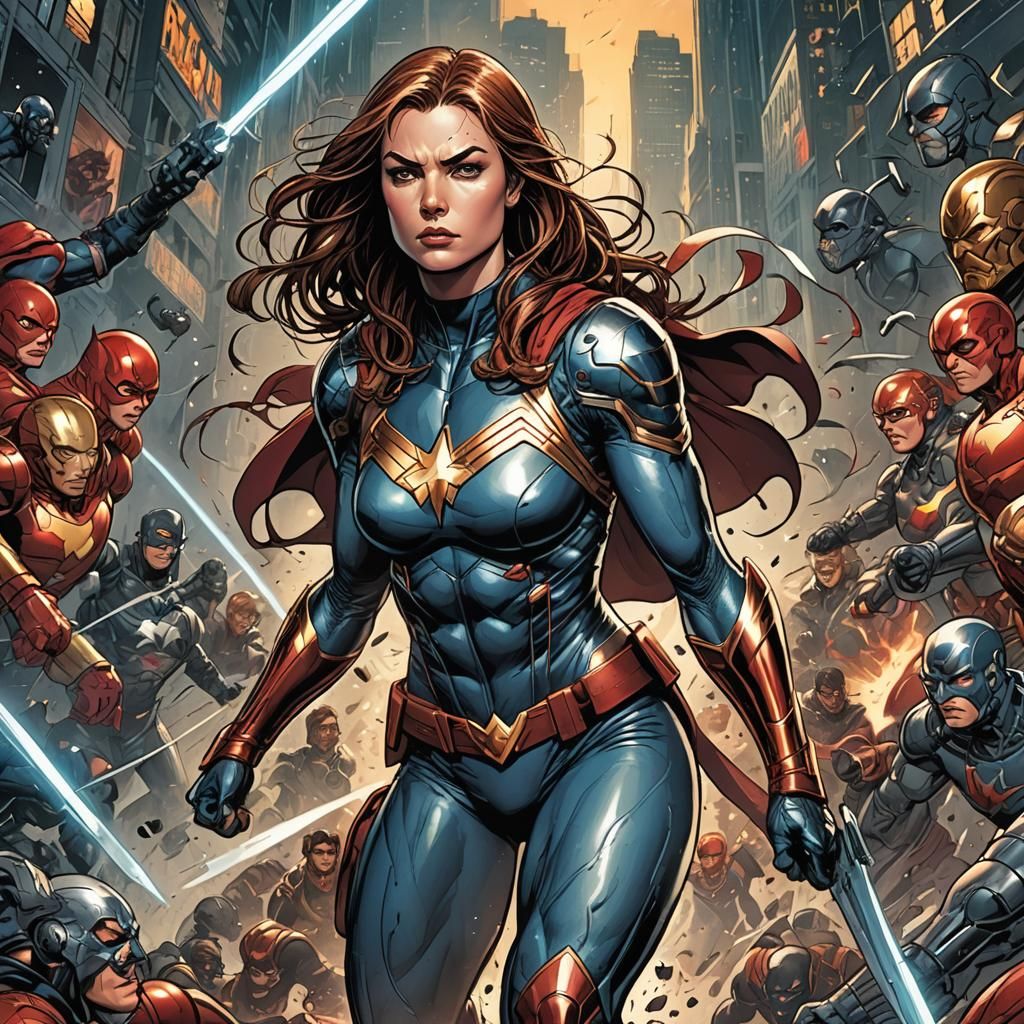 Female Superhero Ready for Battle: Comic Book Art
