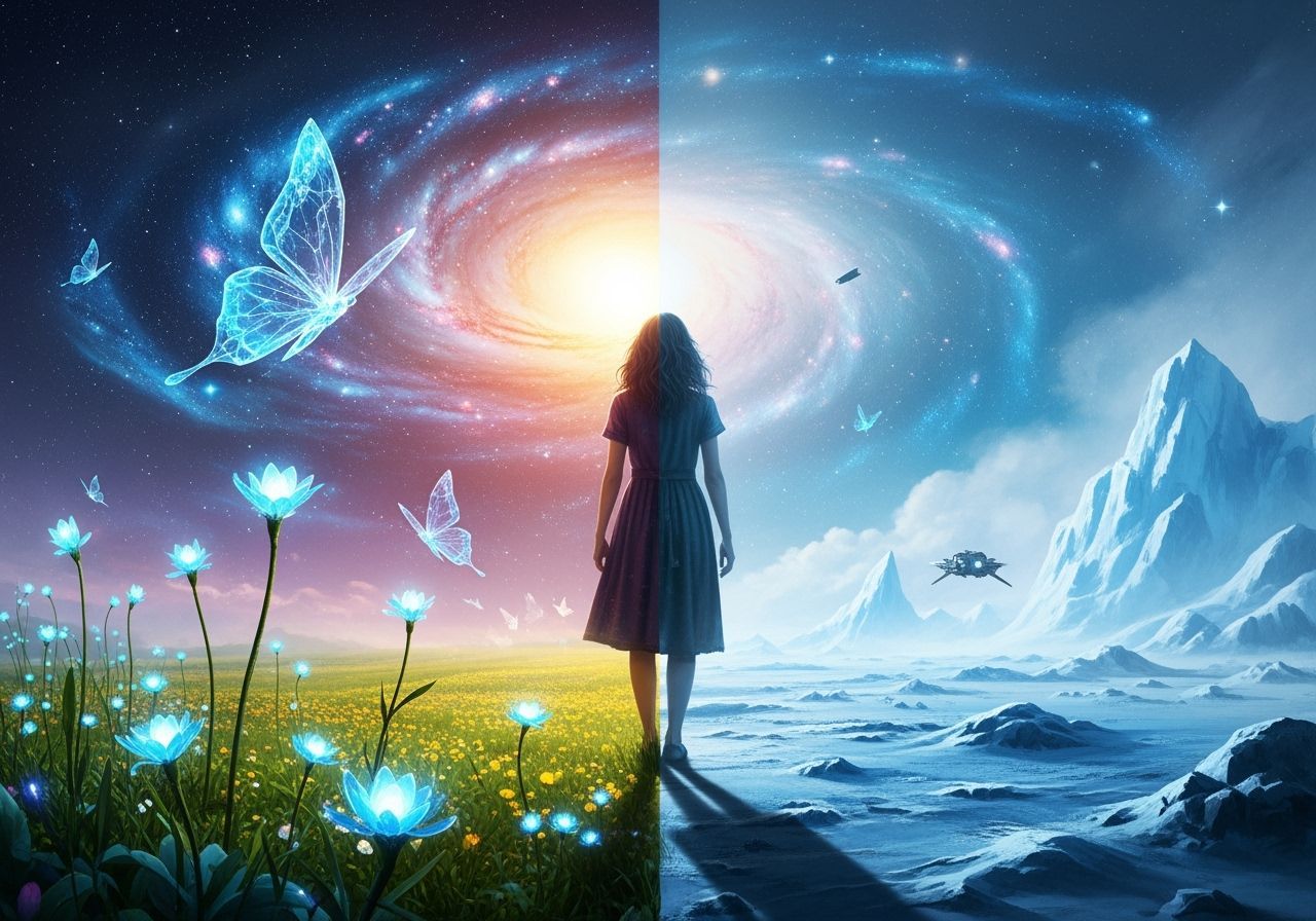 Surreal Digital Painting: Woman Between Worlds