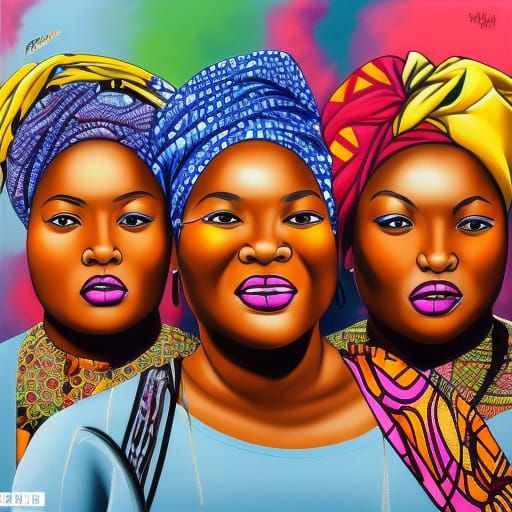 Colorful Graffiti Art Portrait of African Women