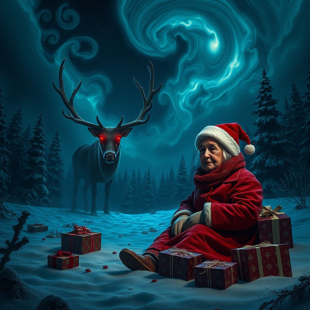 Dark Holiday: Grandma and the Reindeer, Matte Painting