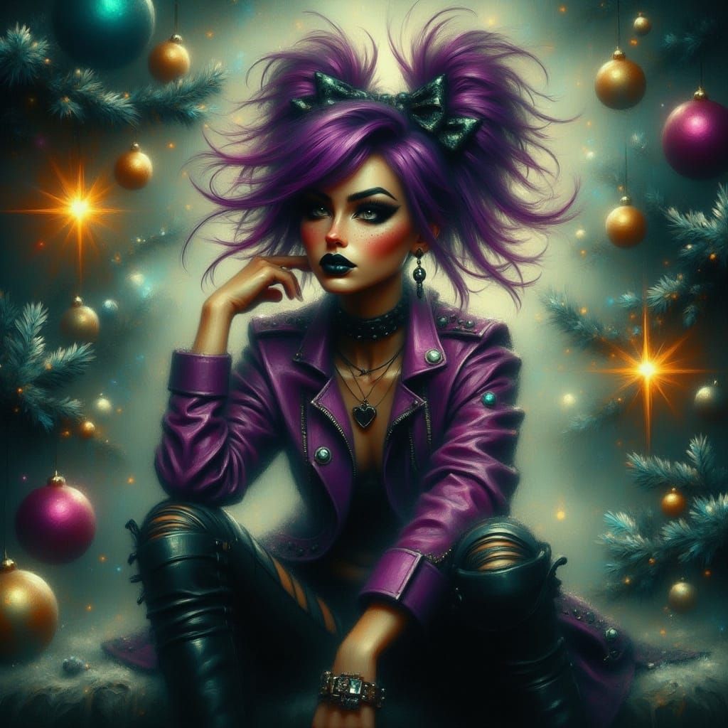 Punky Christmas Fairy Portrait in Digital Art Style