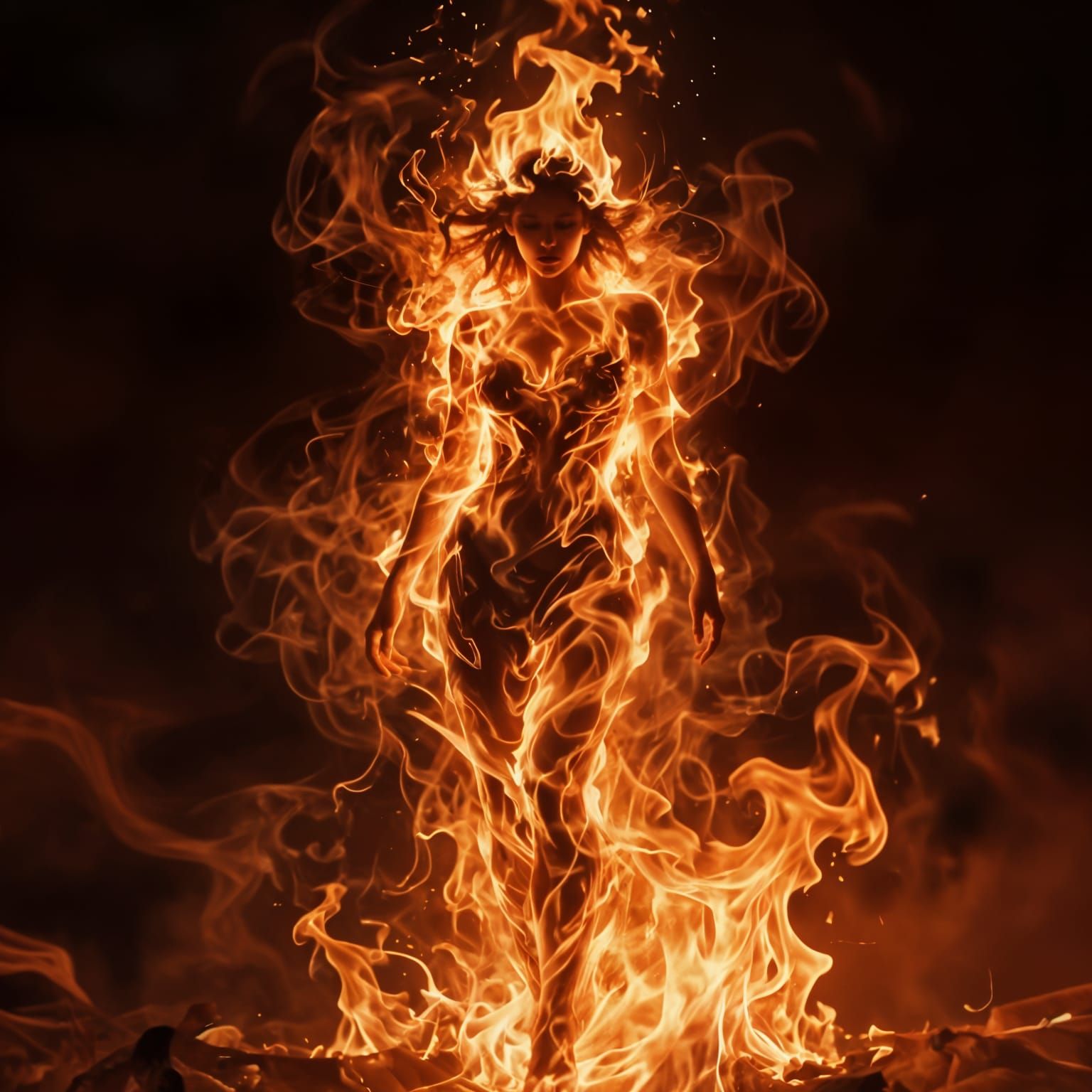 Woman Formed by Shadow and Flames