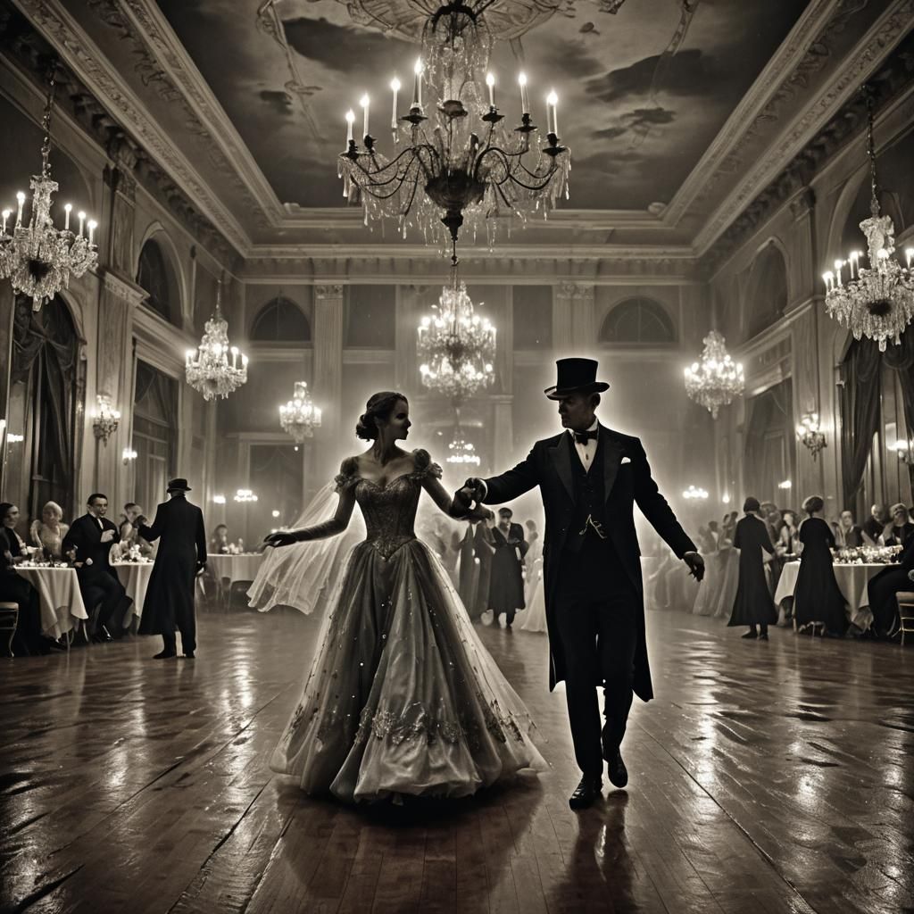 Ghostly Gala: Spirits Dance in Opulent Ballroom