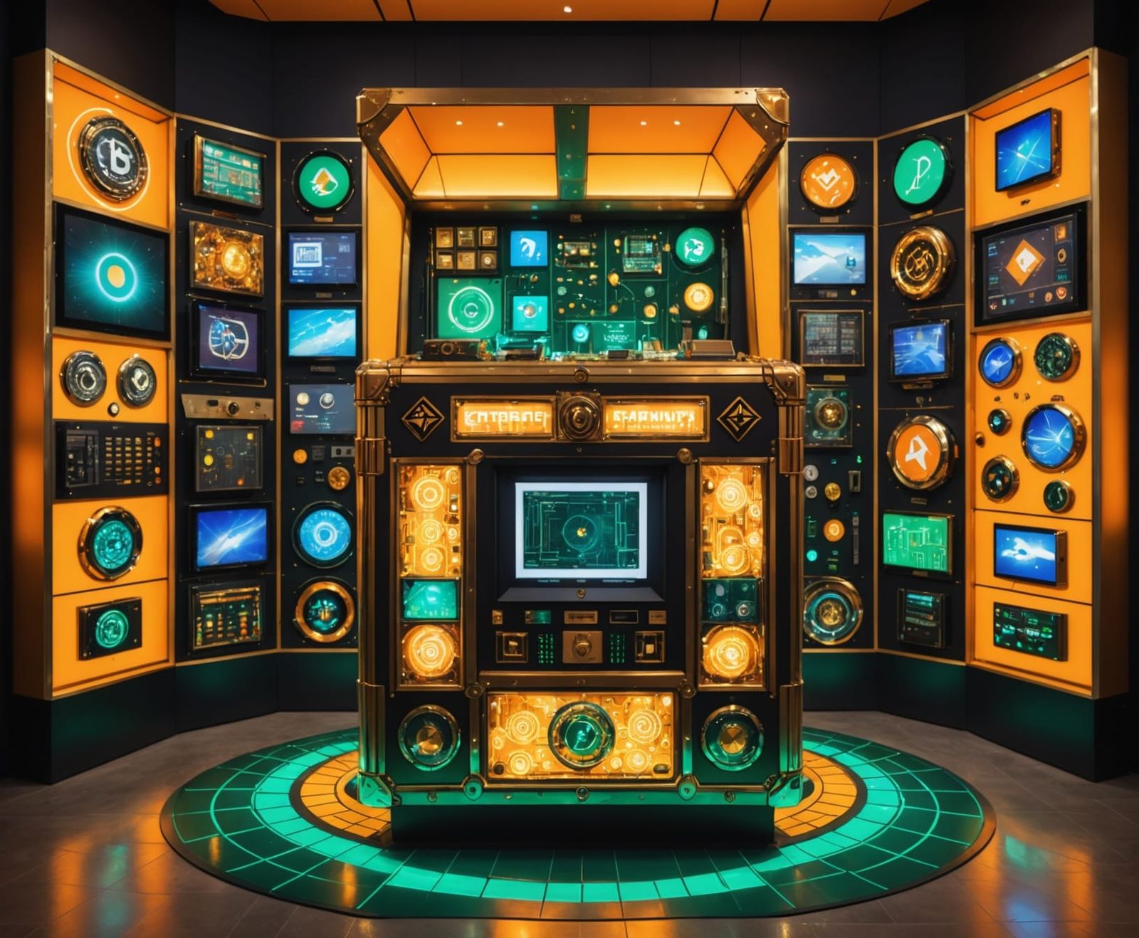 Retro-Futuristic Museum Display of Crypto Treasure