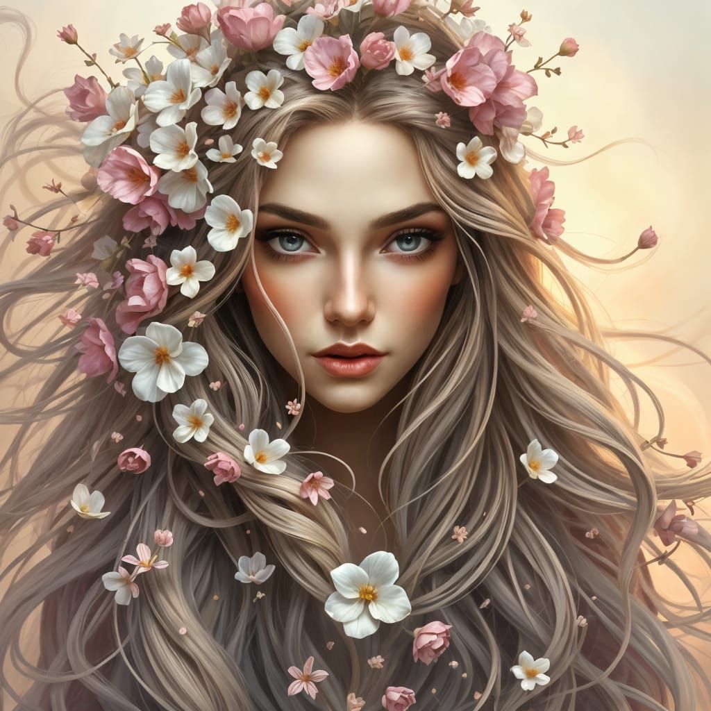 A (((full-body portrait))) featuring a (((woman with long, f...