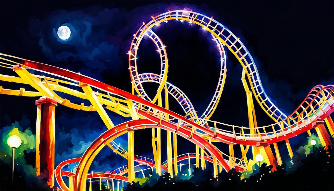 Nighttime Roller Coaster in Watercolor Impressionism