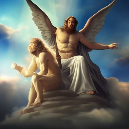 God and Satan Watch Heavenly Battle