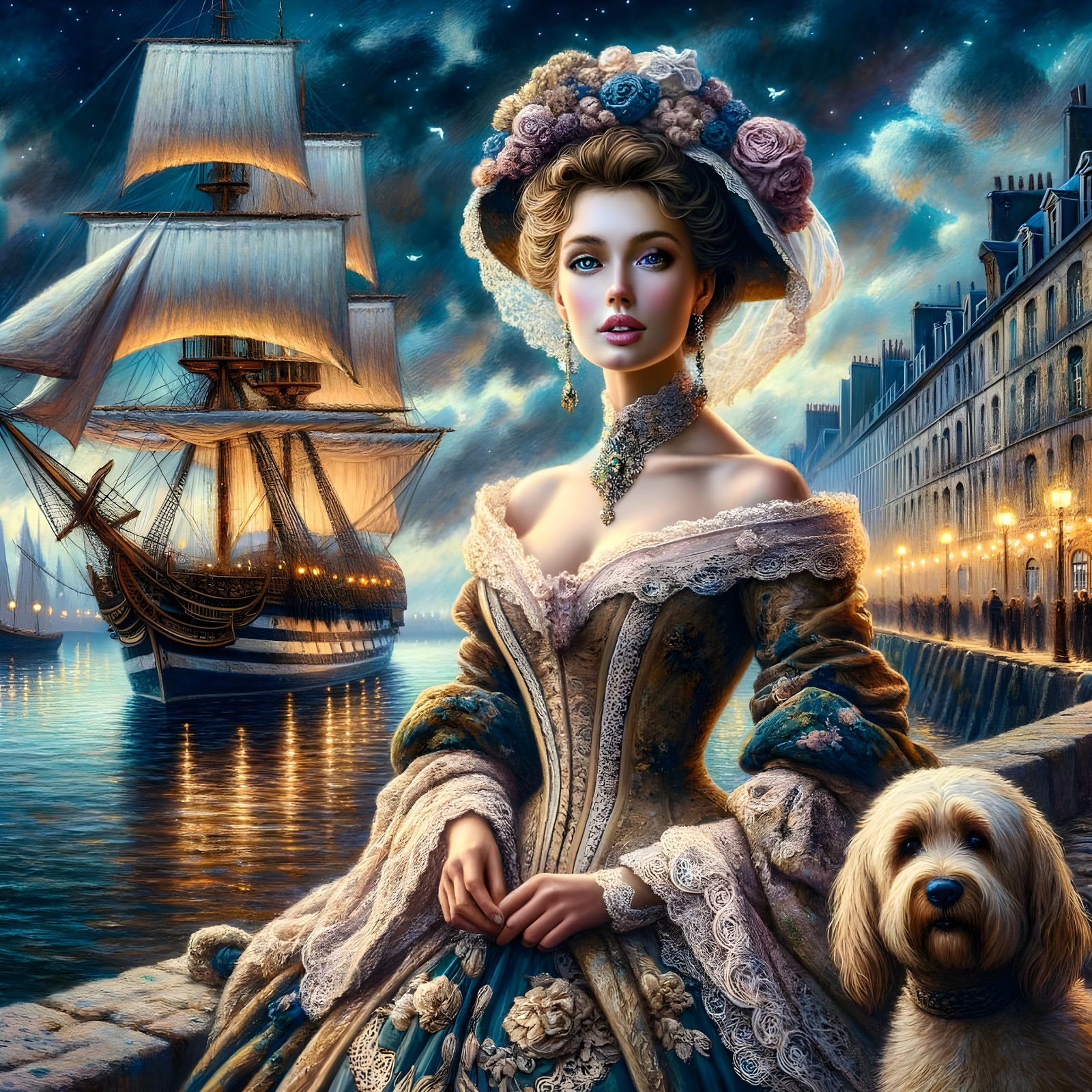 19th Century Woman Awaits Ship's Arrival in Honfleur