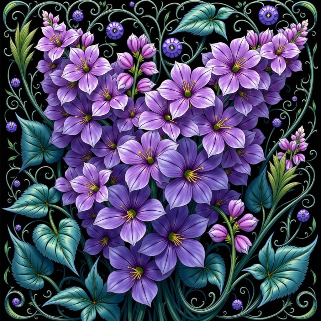 Art Nouveau Lilac Bouquet with Iridescent Vines