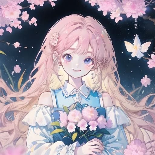 Anime Girl Portrait with Cherry Blossoms in Manga Style