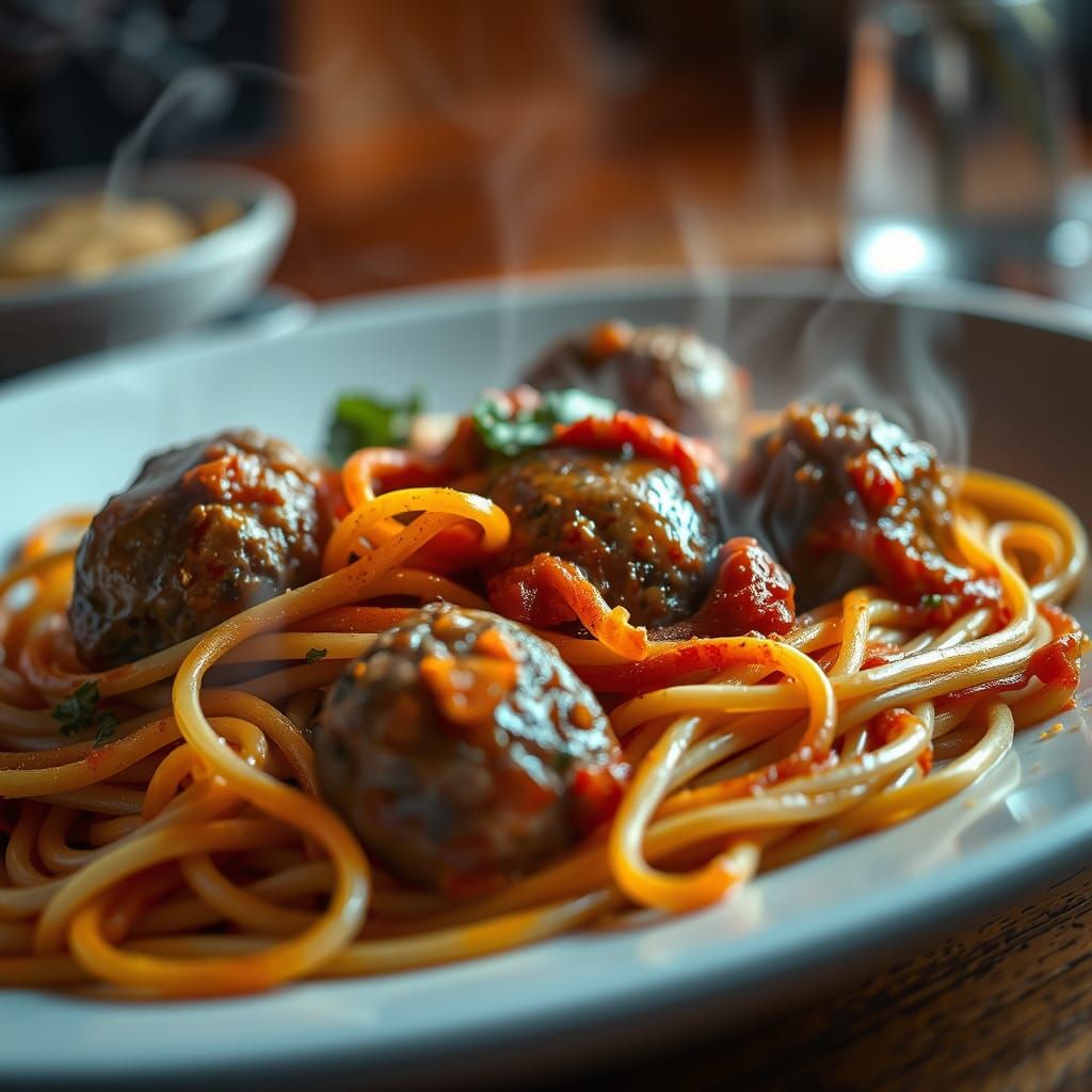 Hyperrealistic Spaghetti and Meatballs, Comic Book Style