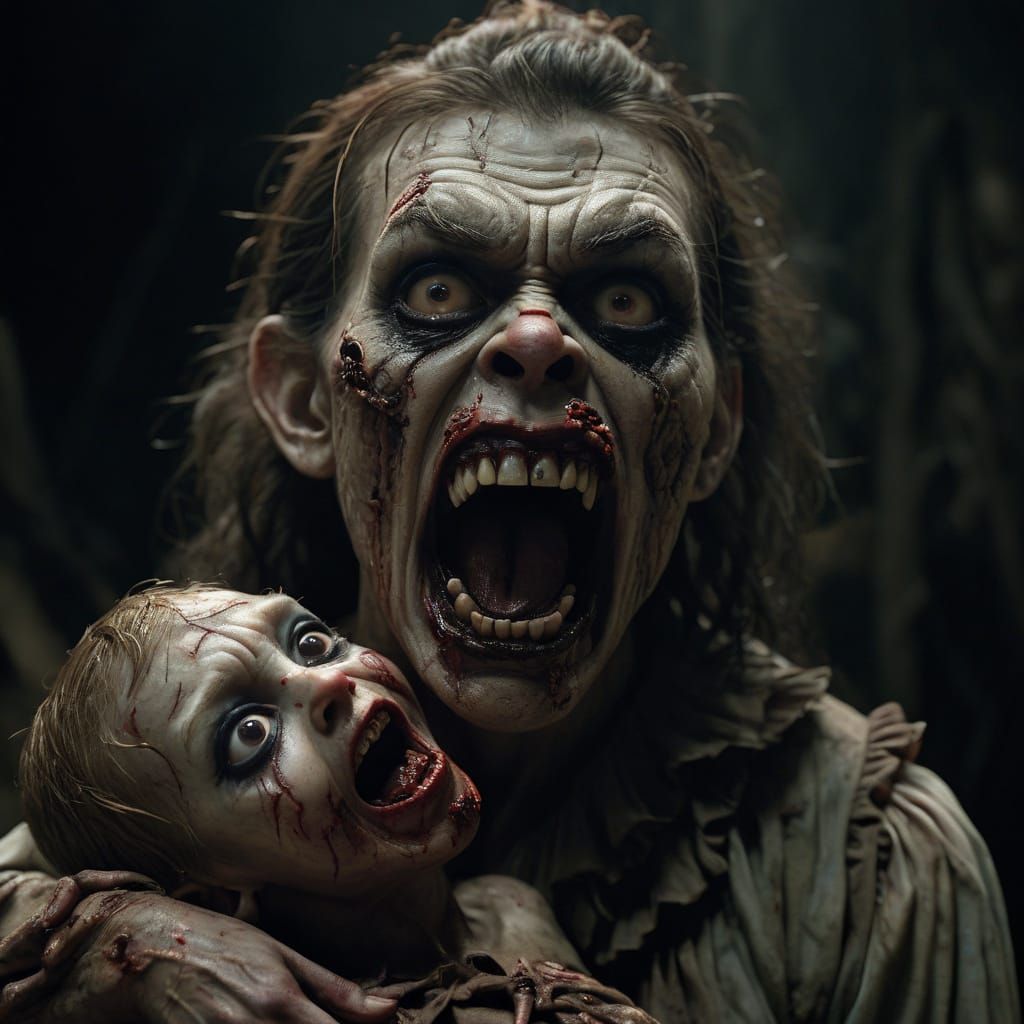 Gruesome Zombie Monkey Monster Clown Female with Disgusted E...