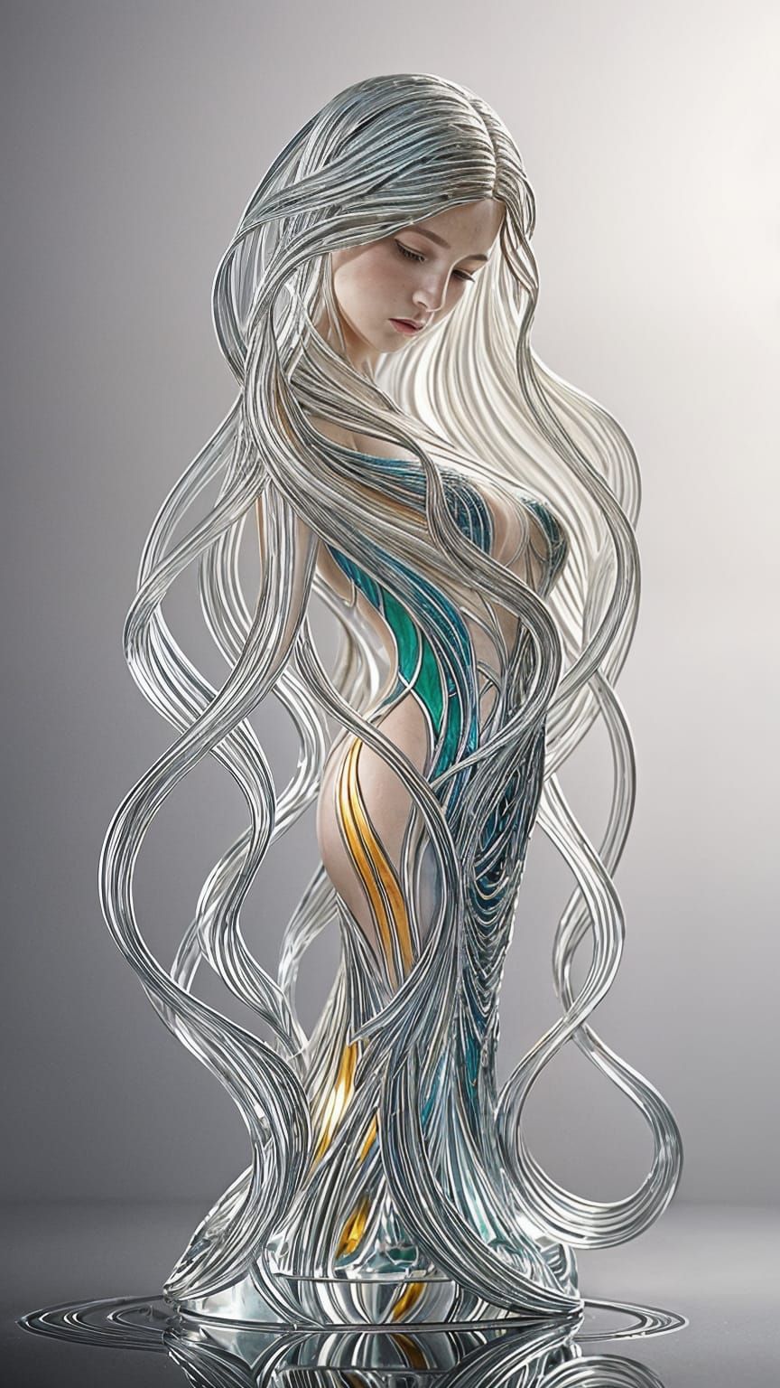 Elegant Art Nouveau Glass Sculpture Capturing Prismatic Ligh...