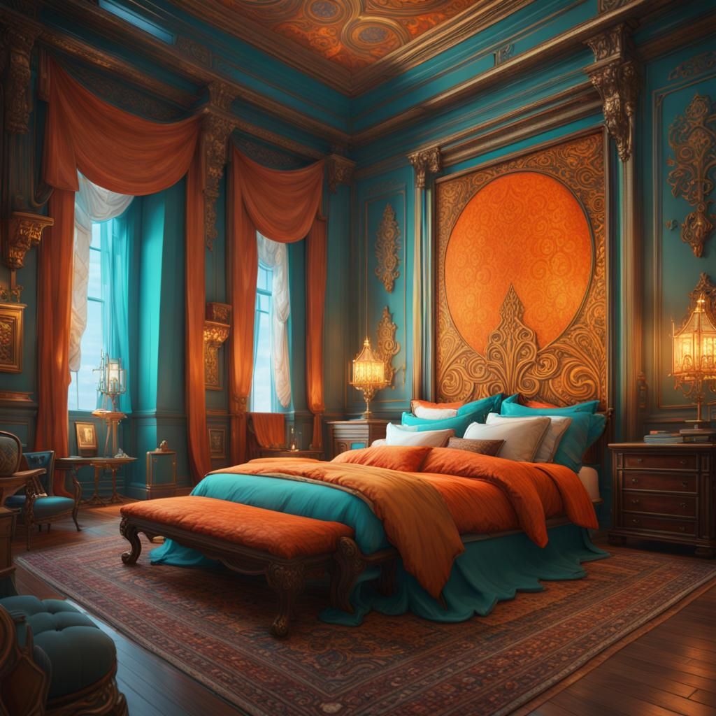 Hyperdetailed Royalcore Bedroom Concept Art