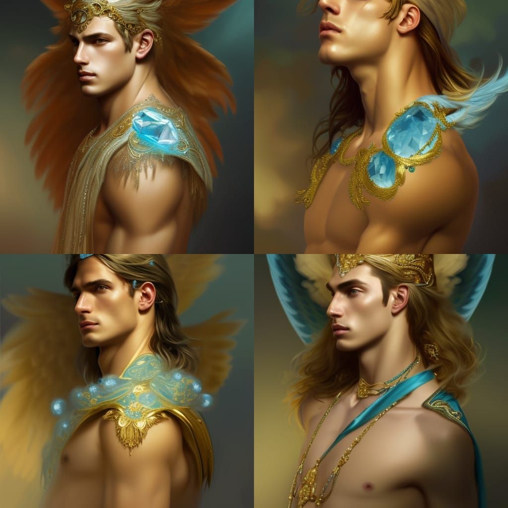 Angelic Supermale Portrait with Gold and Crystals