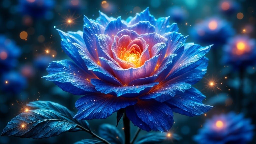 Blue Rose Ablaze With Magical Sparkles