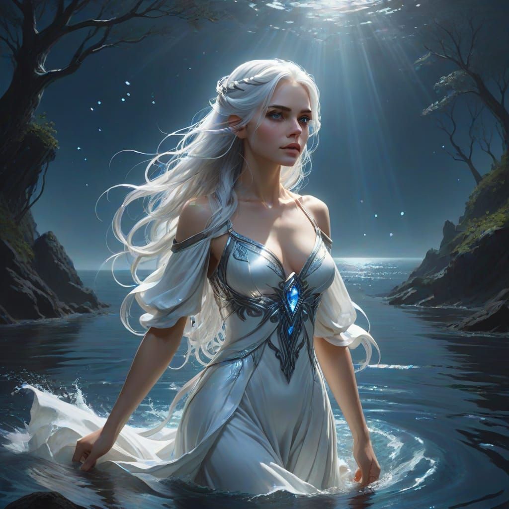Fantasy Woman With Dazzling Eyes on Dark Waters