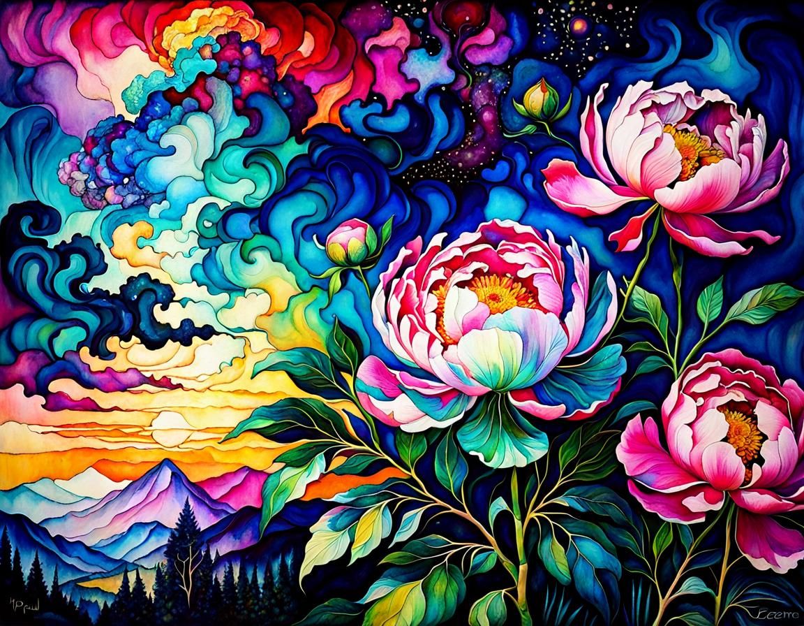 Magical Peony in Alcohol Ink Style