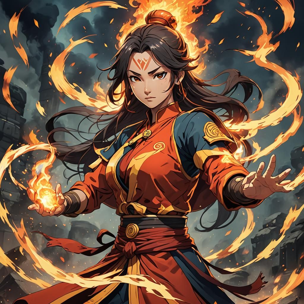 Anime Fire Bender in Cel-Shaded Style
