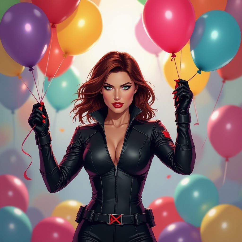 Black Widow Pops Party Balloons: Digital Art Style