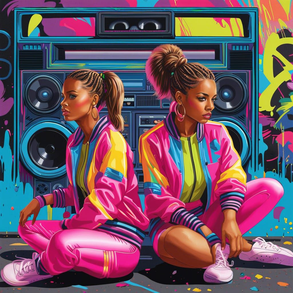 1980s Breakdancers in Street Art Style