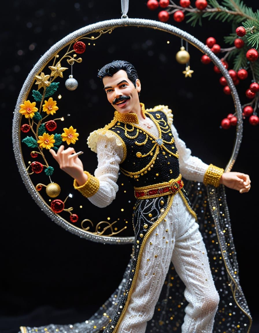 Klimt Crochet Freddie Mercury with Cosmic Christmas Decor