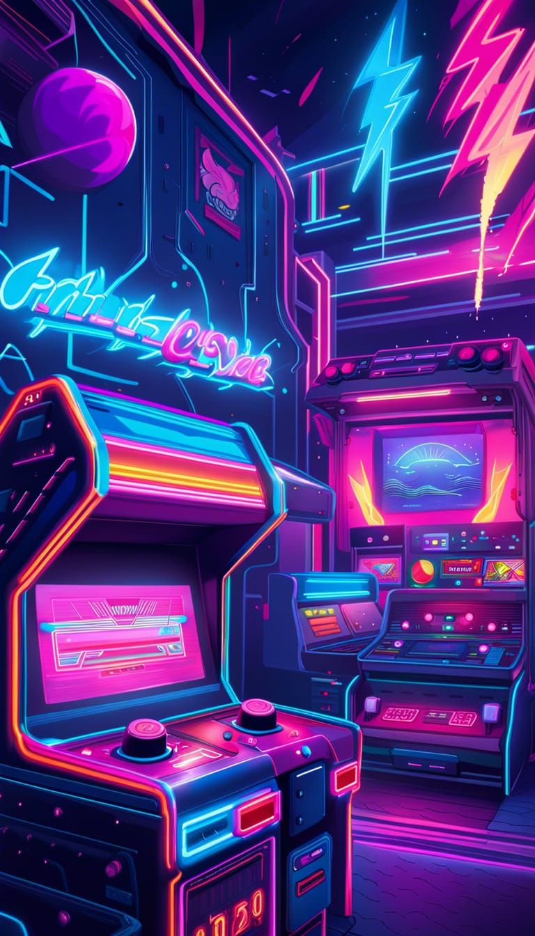 Retro Synthwave Arcade in 3D Vector Art